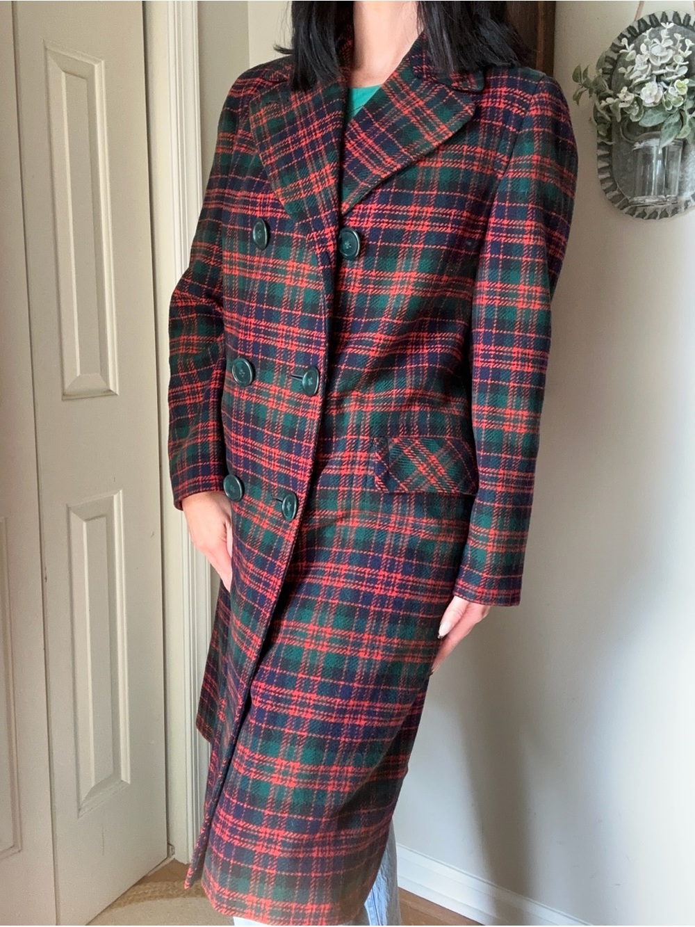 Vintage 1950s Plaid Wool Coat Double Breasted Tartan Mid Century Jane Chalfant M